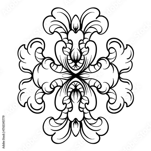 Black and white watercolor, ornament, mandala, floral