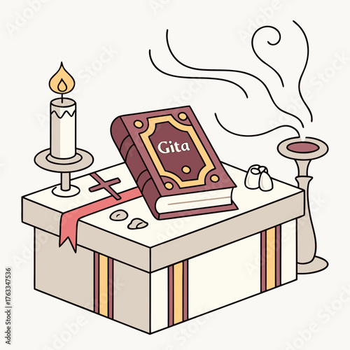 Vector art of bhagavad gita on altar