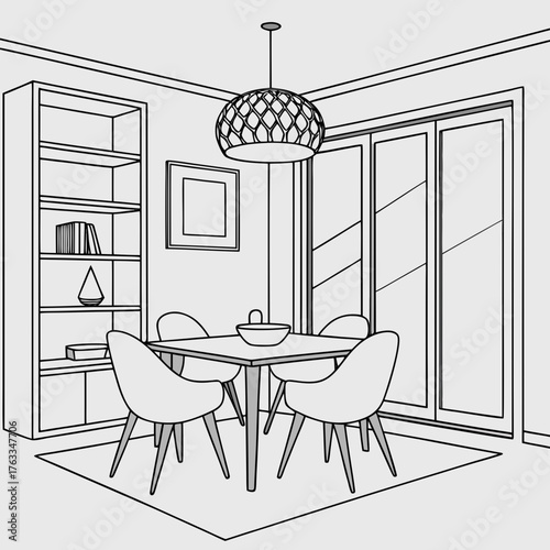 Vector art of dining room interior sketch