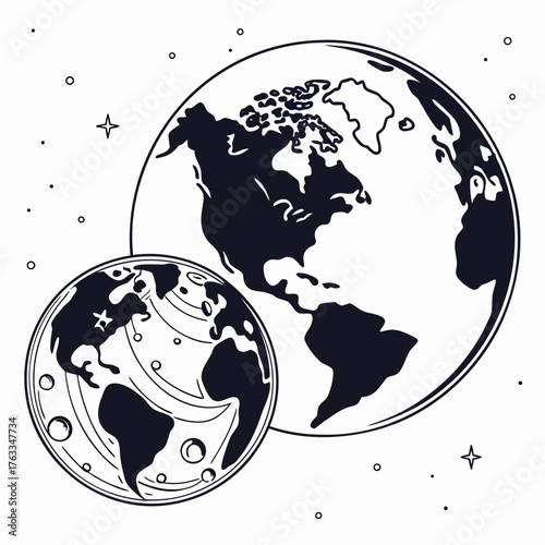 Vector art of earth and moon