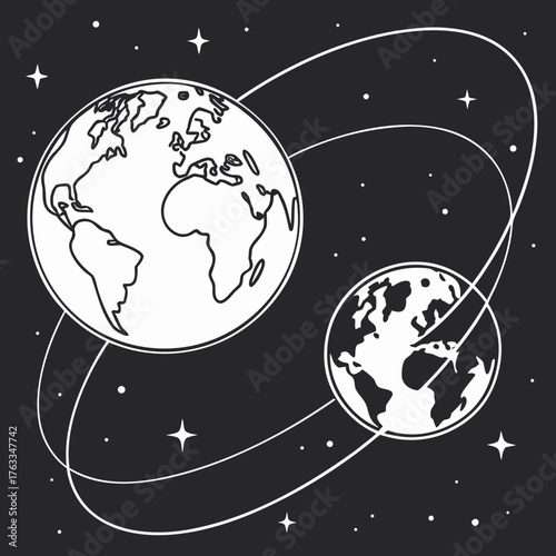 Vector art of earth and moon in space