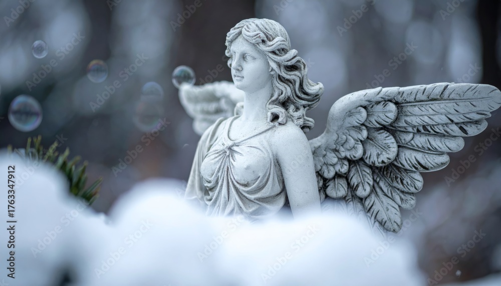 Obraz premium Ancient Angel Statue in Snow