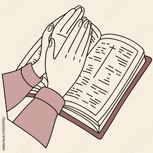 Vector art of praying hands over bible