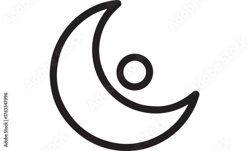 Stylized crescent moon embracing a solitary human figure, symbolizing connection and cosmic harmony.