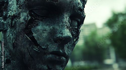 An image of acid rain damage on a statue, demonstrating the effects of industrial pollution