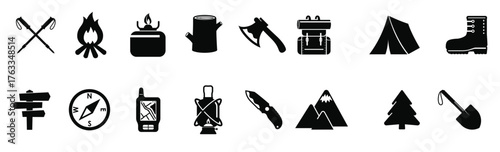 Hiking Equipment Icons.
