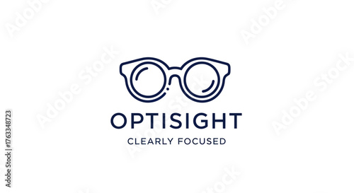 Optisight Clearly Focused Logo with Eyeglasses Icon.