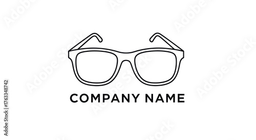 Minimalist Black Outline of Classic Eyeglasses for Optical Store Logo Design.