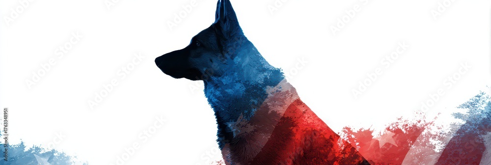 Fototapeta premium K9 Veterans. Dog Silhouette in Patriotic Flag Colors for National K9 Veterans Day