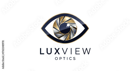 Luxview Optics Logo with Stylized Eye and Aperture Design.