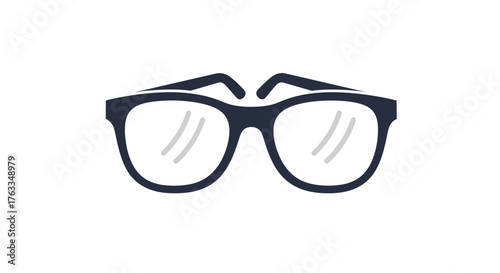 Black-framed eyeglasses with clear lenses for vision correction.