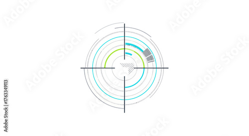 Digital target reticle with concentric circles and crosshairs for aiming.