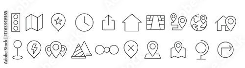 Location line icon set. Navigation, maps, iogistics, delivery, map navigation outline icon collection. 