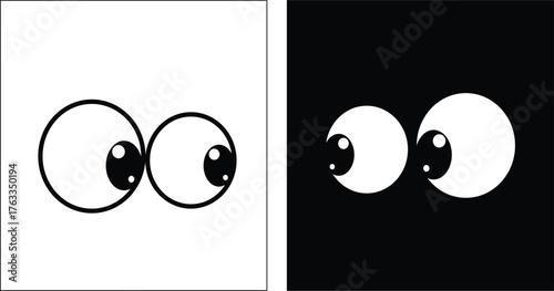 Cartoon eyes looking left and right on black and white backgrounds vector