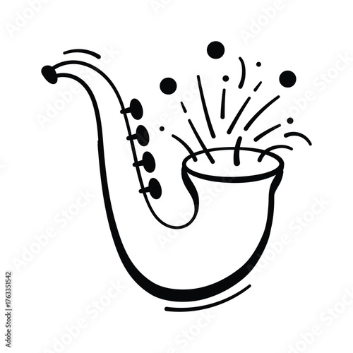 A trendy doodle style icon of saxophone, musical instrument