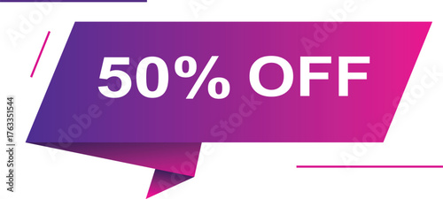 Purple and pink gradient banner with 50 percent off text sale discount