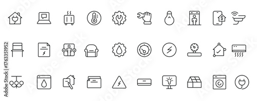  Public utilities linear signed icon collection. Signed thin line icons collection. Set of public utilities simple outline icons.