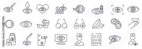 ophthalmology line icon set eye glasses test clinic