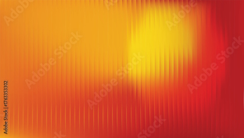 Orange gradient background. Abstract ribbed glass wall texture. 3d sunset light window design with flare reflection and blur. Fluted acrylic stripe vector. Corrugated stained bg in red and yellow.