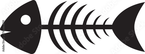 Fish skeleton icon in flat style of fishbone silhouette vector illustration, seafood bones graphic symbol, marine element clipart and minimalist black design isolated on transparent background.