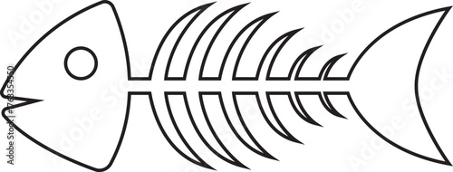 Fish skeleton icon in line style of fishbone silhouette vector illustration, seafood bones graphic symbol, marine element clipart and minimalist black design isolated on transparent background.