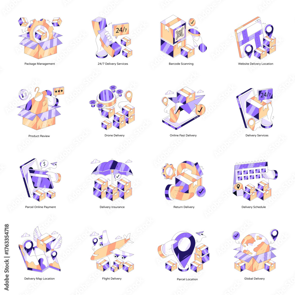 Fototapeta premium Set of Shipment Isometric Illustrations 