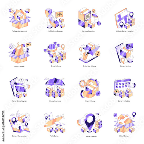 Set of Shipment Isometric Illustrations
