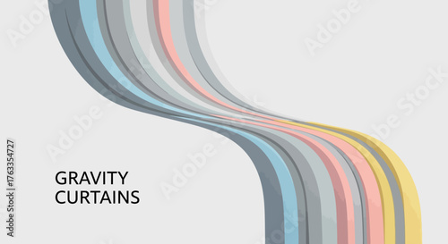 Illustration abstraite avec des bandes ondulées colorées évoquant des rideaux de gravité sur fond clair.
