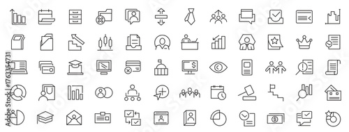 Headhunting line icon set. Career, resume, interview, candidate, analysis, email, diploma, leadership, briefcase, video calls, agendas line icon set. 