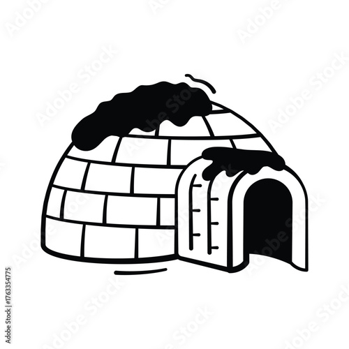 Traditional igloo doodle icon, a symbol of winter and Arctic living.