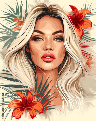 Wallpaper Mural Cartoon image of a beautiful girl with flowers. Illustration for stickers on T-shirts, clothes, shoppers. Torontodigital.ca