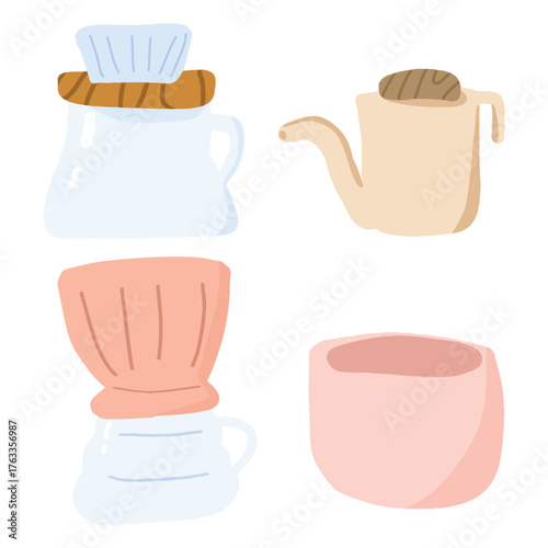 Coffee Drip Doodle Clipart with Pour Over and Steam Cute Hand Drawn Coffee Icon Set