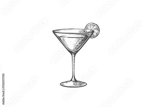 Cocktail Glass Vector Illustration, Refreshing Drink with Lime Slice and Straw, Perfect for Menu or Party Design