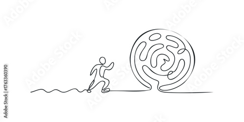Abstract figure approaching large spiral maze
