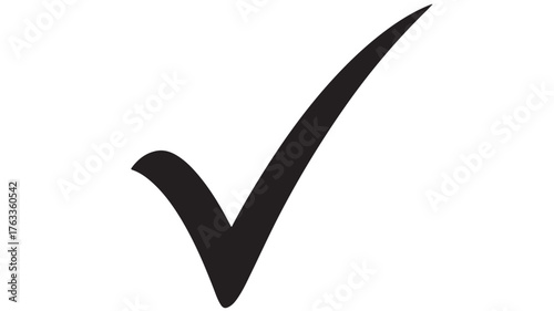 Simple black check mark symbol on a clean white background, representing completion and success.