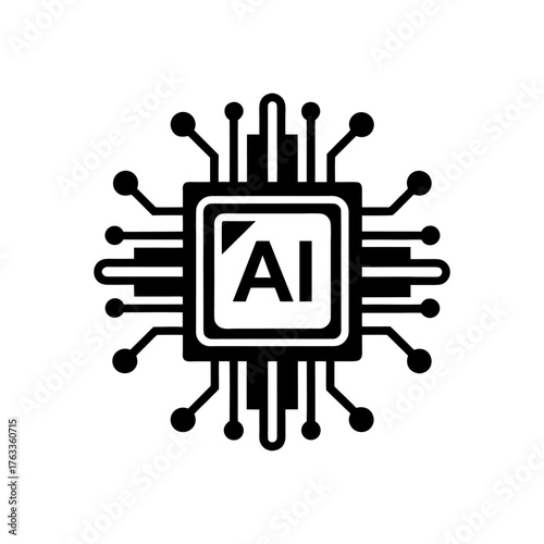 Smart AI Processor Icon — Modern Computing Technology Black and White.