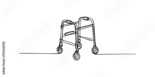 Simple line drawing of a rolling walker on white