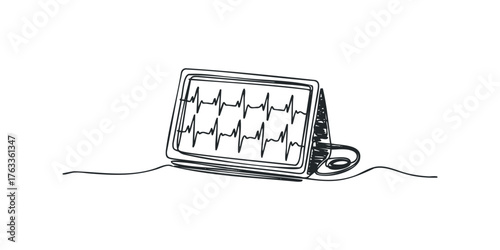 Single line drawing of a medical monitor displaying heartbeat