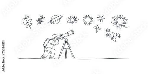 Person observing celestial bodies with telescope