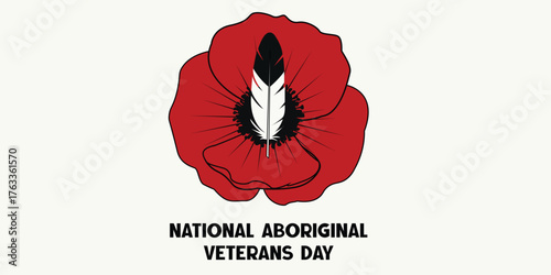 National Aboriginal Veterans Day Red Poppy with Indigenous Feather Symbol Illustration
