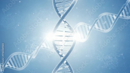 DNA strand: An artistic depiction of a DNA double helix, symbolizing life's fundamental code. The image has a captivating, futuristic aesthetic. 