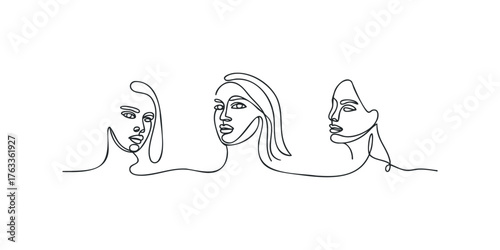Three abstract continuous line portraits of women