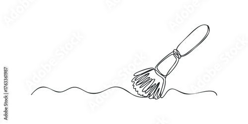 Single Line Drawing of a Makeup Brush on Wavy Line