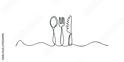Minimalist Line Drawing of Spoon Fork and Knife Utensils