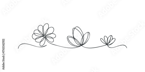 Continuous line drawing of abstract floral shapes