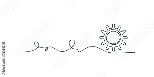 Continuous line drawing of a gear with flowing path