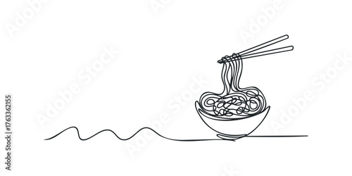 Chopsticks lift swirling noodles from a simple bowl
