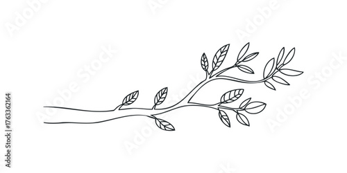 Simple Line Art Branch with Leaves