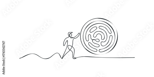 Person reaching for circular maze path