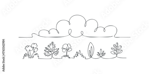 Continuous Line Drawing of Cloud and Flora Collection